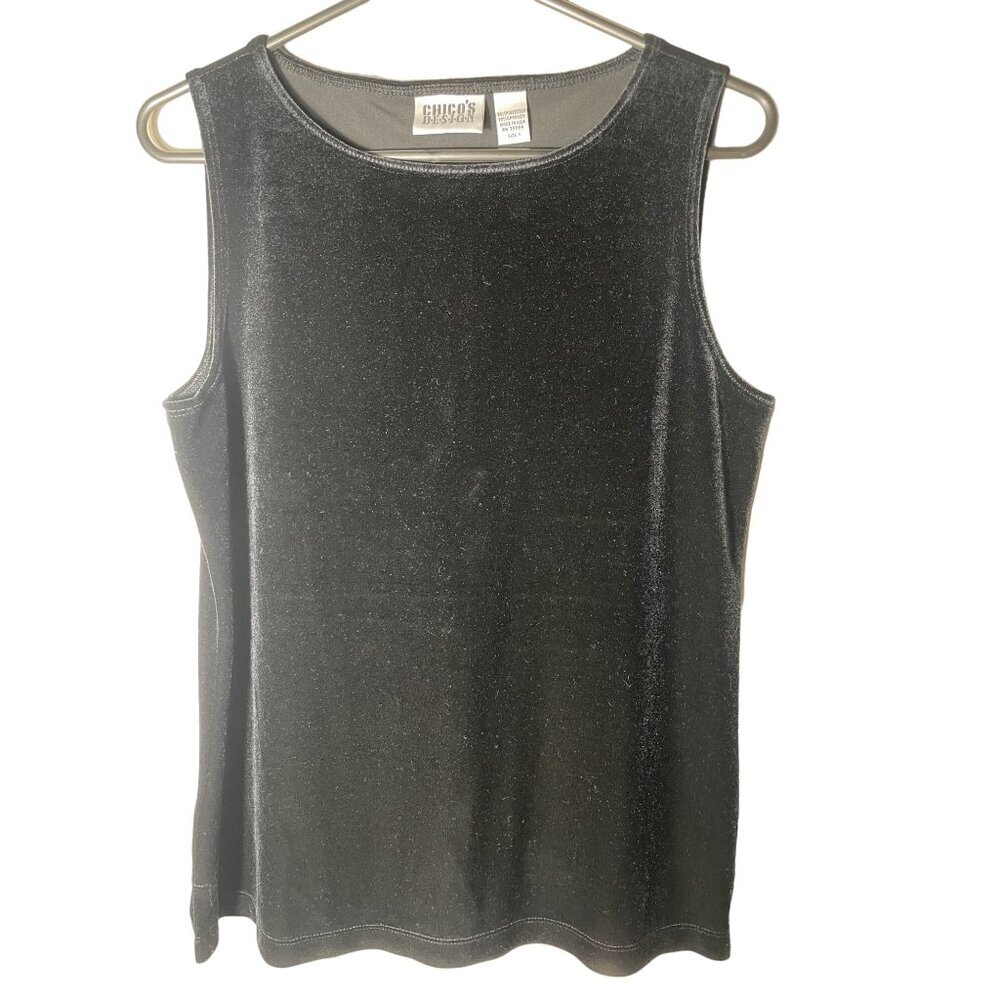 Chico's Design Women's Size Medium (8) Black Velvet Sleeveless Tank Top